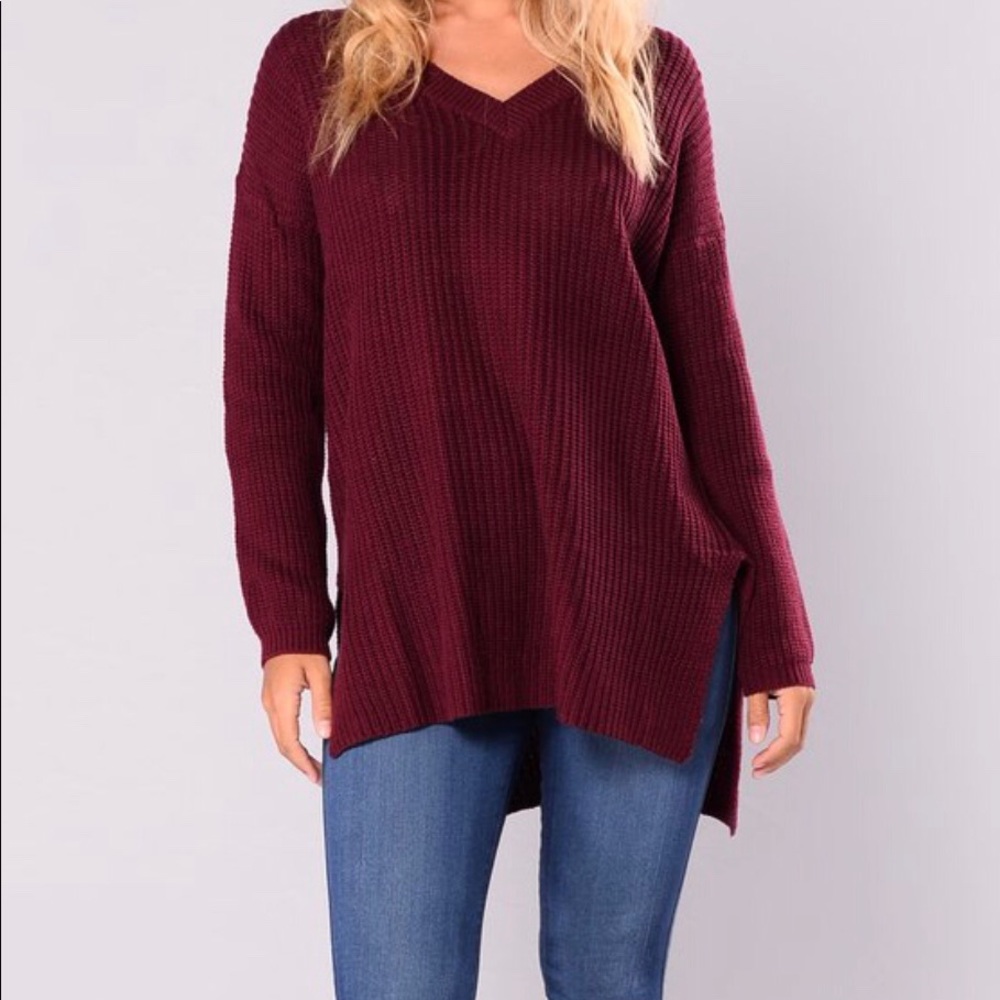 Oversized Burgundy Knit Sweater